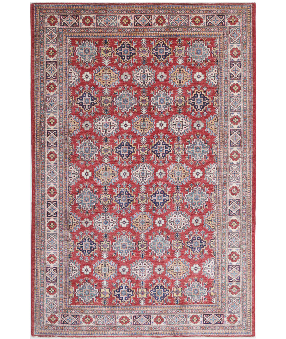 Kazak 5'4'' X 8'2'' Hand-Knotted Wool Rug 5'4'' x 8'2'' (160 X 245) / Red / Ivory