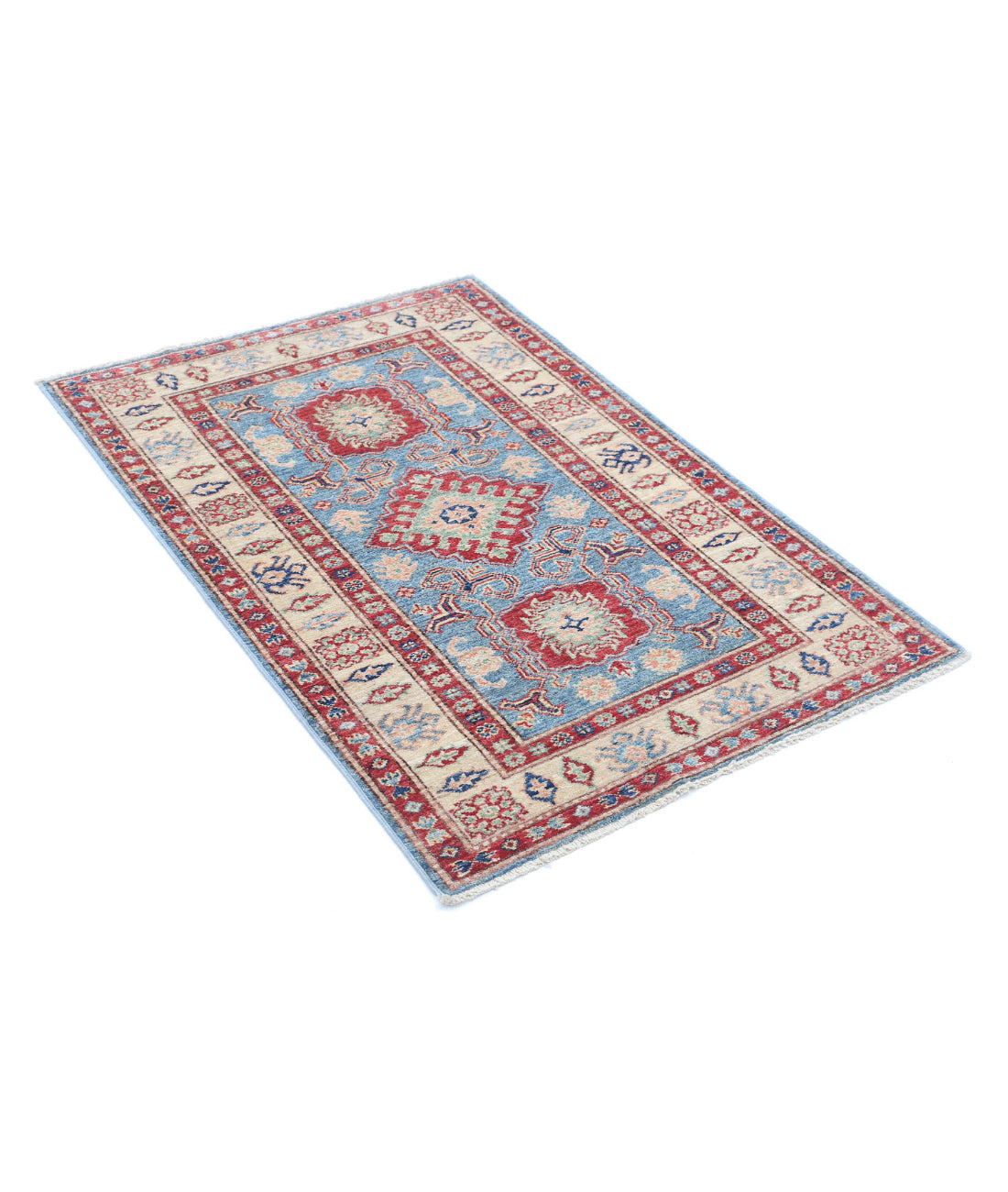 Kazak 2'9'' X 4'2'' Hand-Knotted Wool Rug 2'9'' x 4'2'' (83 X 125) / Blue / Ivory