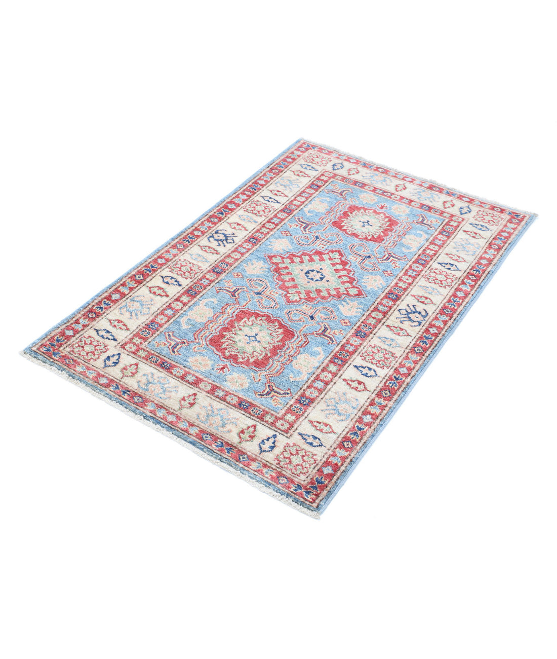 Kazak 2'9'' X 4'2'' Hand-Knotted Wool Rug 2'9'' x 4'2'' (83 X 125) / Blue / Ivory