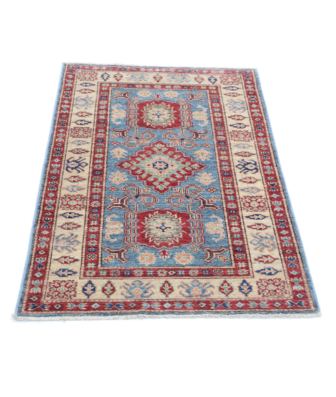 Kazak 2'9'' X 4'2'' Hand-Knotted Wool Rug 2'9'' x 4'2'' (83 X 125) / Blue / Ivory