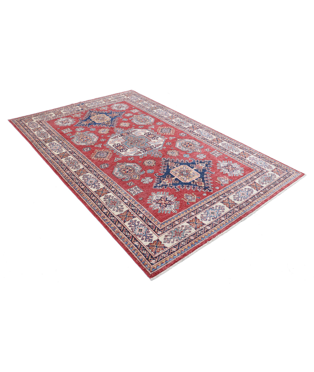 Kazak 5'6'' X 8'3'' Hand-Knotted Wool Rug 5'6'' x 8'3'' (165 X 248) / Red / Ivory