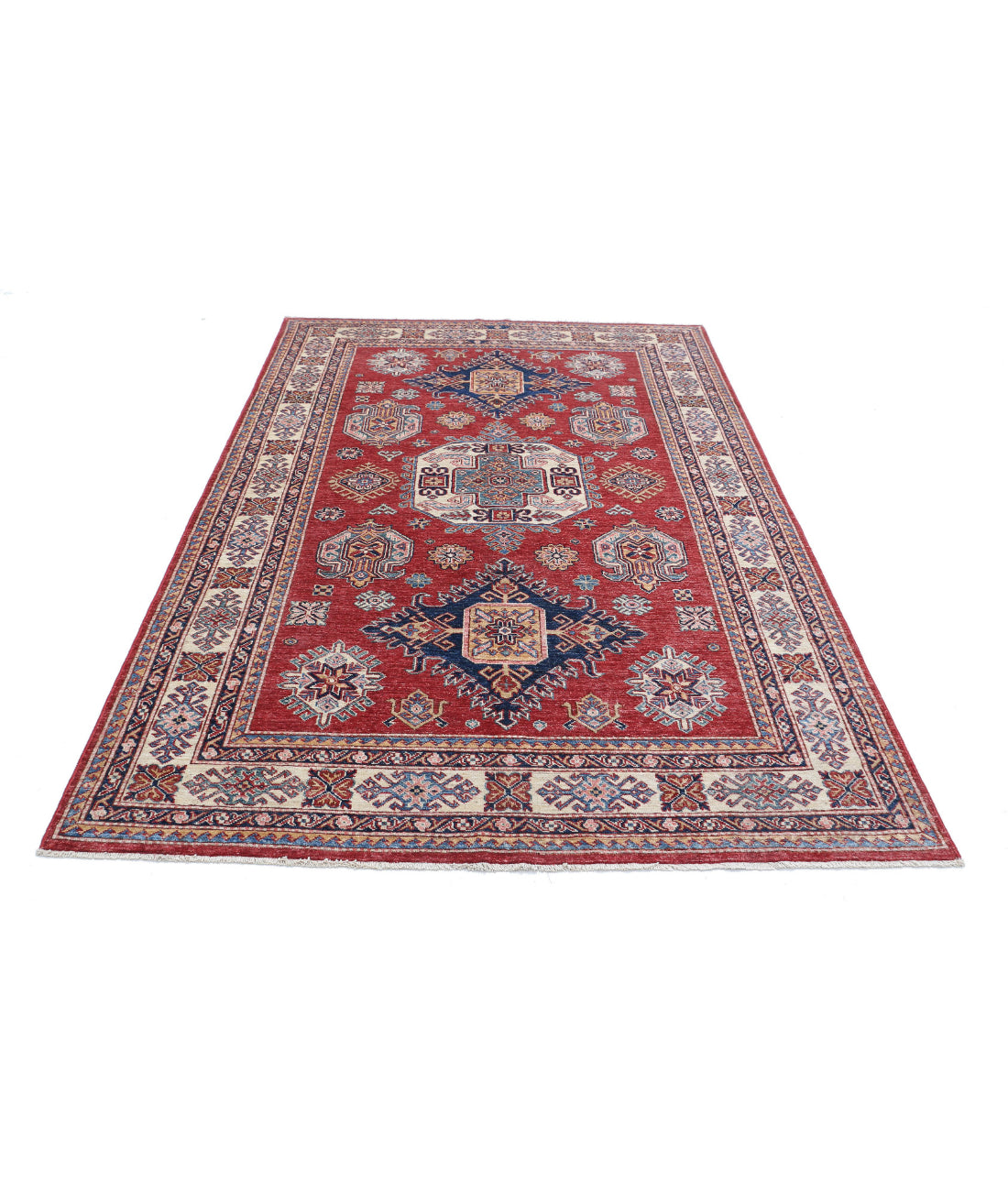 Kazak 5'6'' X 8'3'' Hand-Knotted Wool Rug 5'6'' x 8'3'' (165 X 248) / Red / Ivory