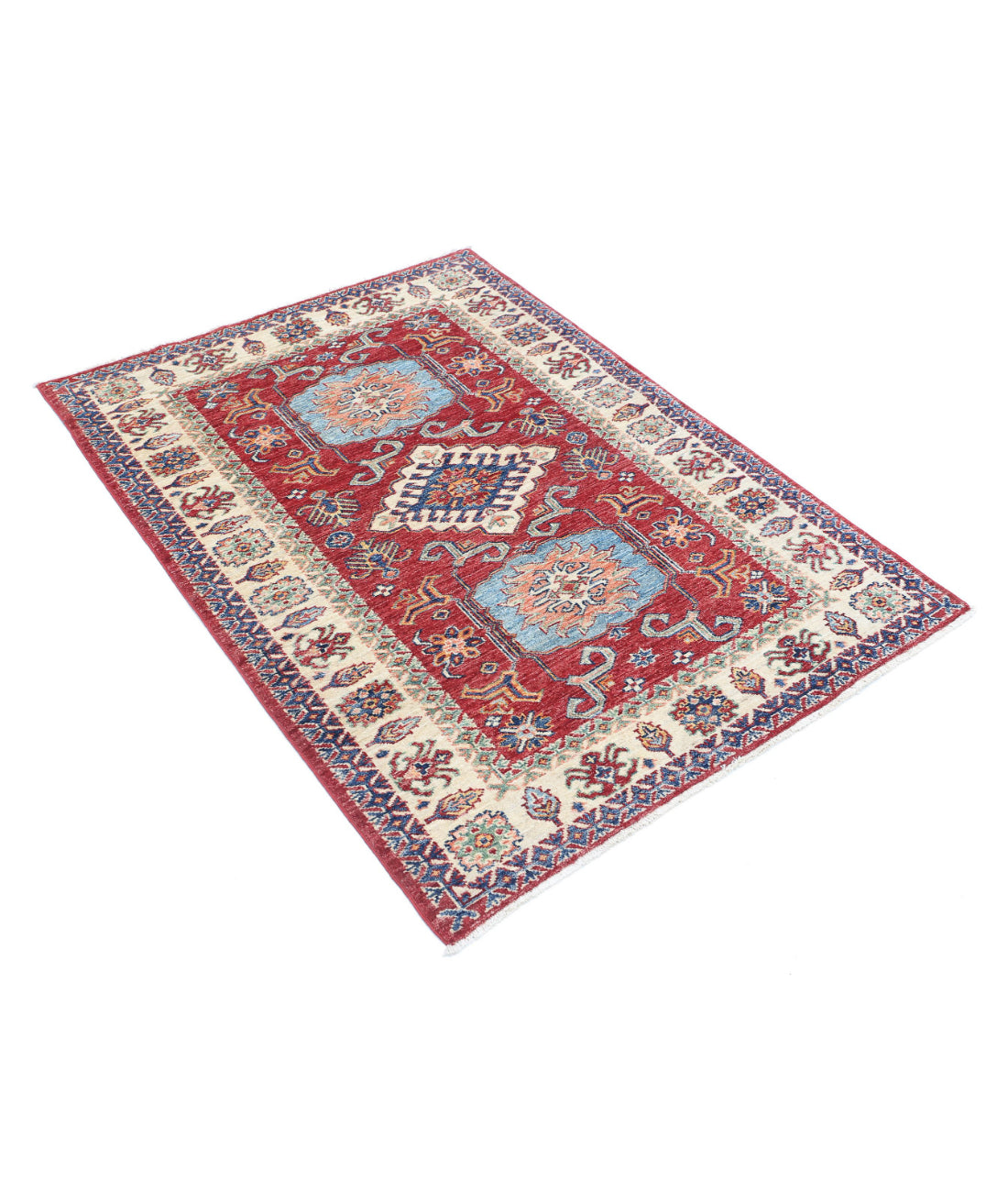 Kazak 3'6'' X 4'9'' Hand-Knotted Wool Rug 3'6'' x 4'9'' (105 X 143) / Red / Ivory