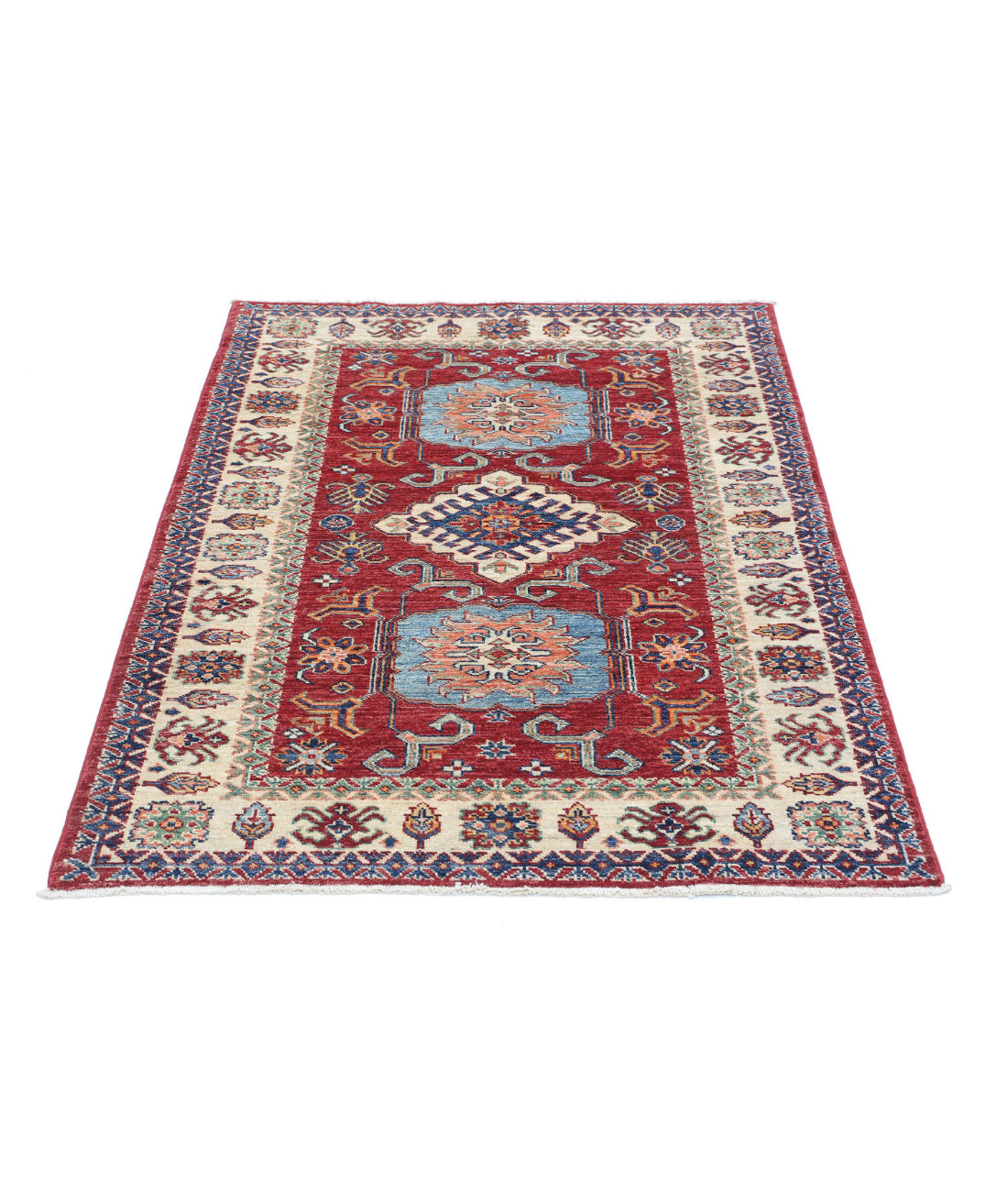 Kazak 3'6'' X 4'9'' Hand-Knotted Wool Rug 3'6'' x 4'9'' (105 X 143) / Red / Ivory