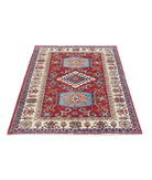 Kazak 3'6'' X 4'9'' Hand-Knotted Wool Rug 3'6'' x 4'9'' (105 X 143) / Red / Ivory