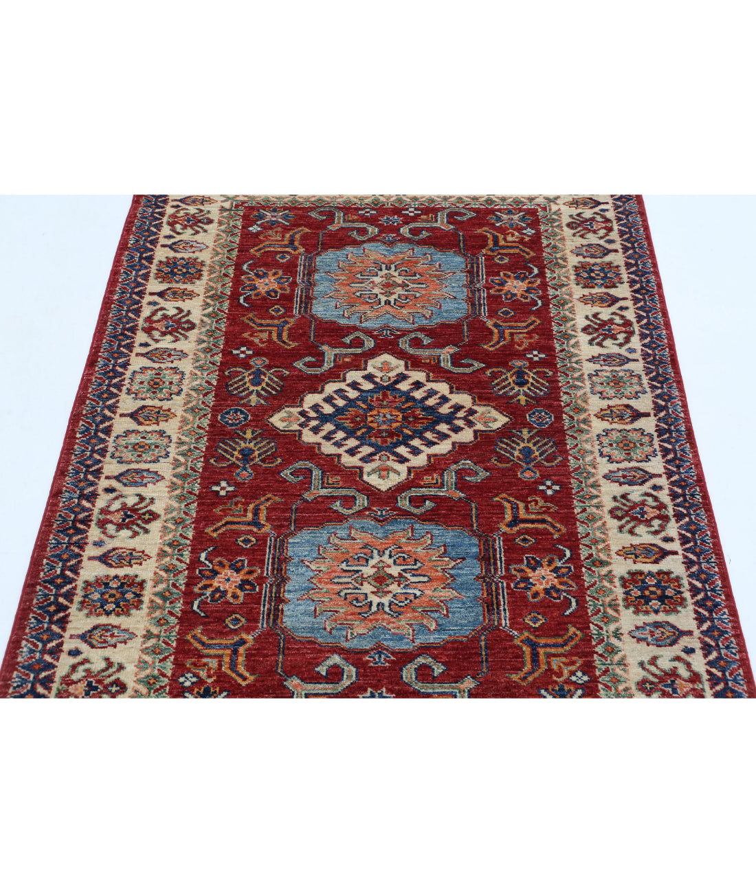 Kazak 3'6'' X 4'9'' Hand-Knotted Wool Rug 3'6'' x 4'9'' (105 X 143) / Red / Ivory