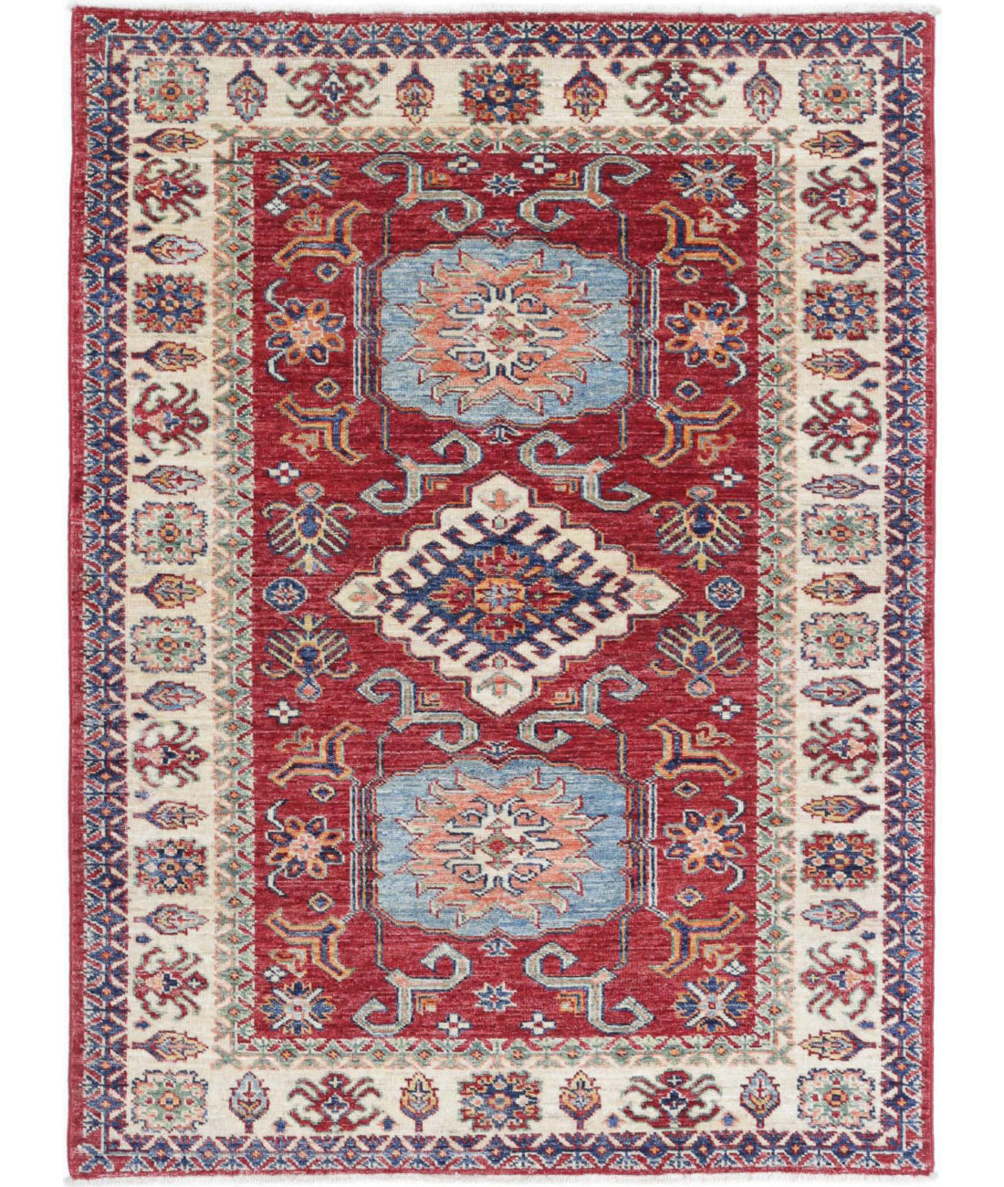 Kazak 3'6'' X 4'9'' Hand-Knotted Wool Rug 3'6'' x 4'9'' (105 X 143) / Red / Ivory