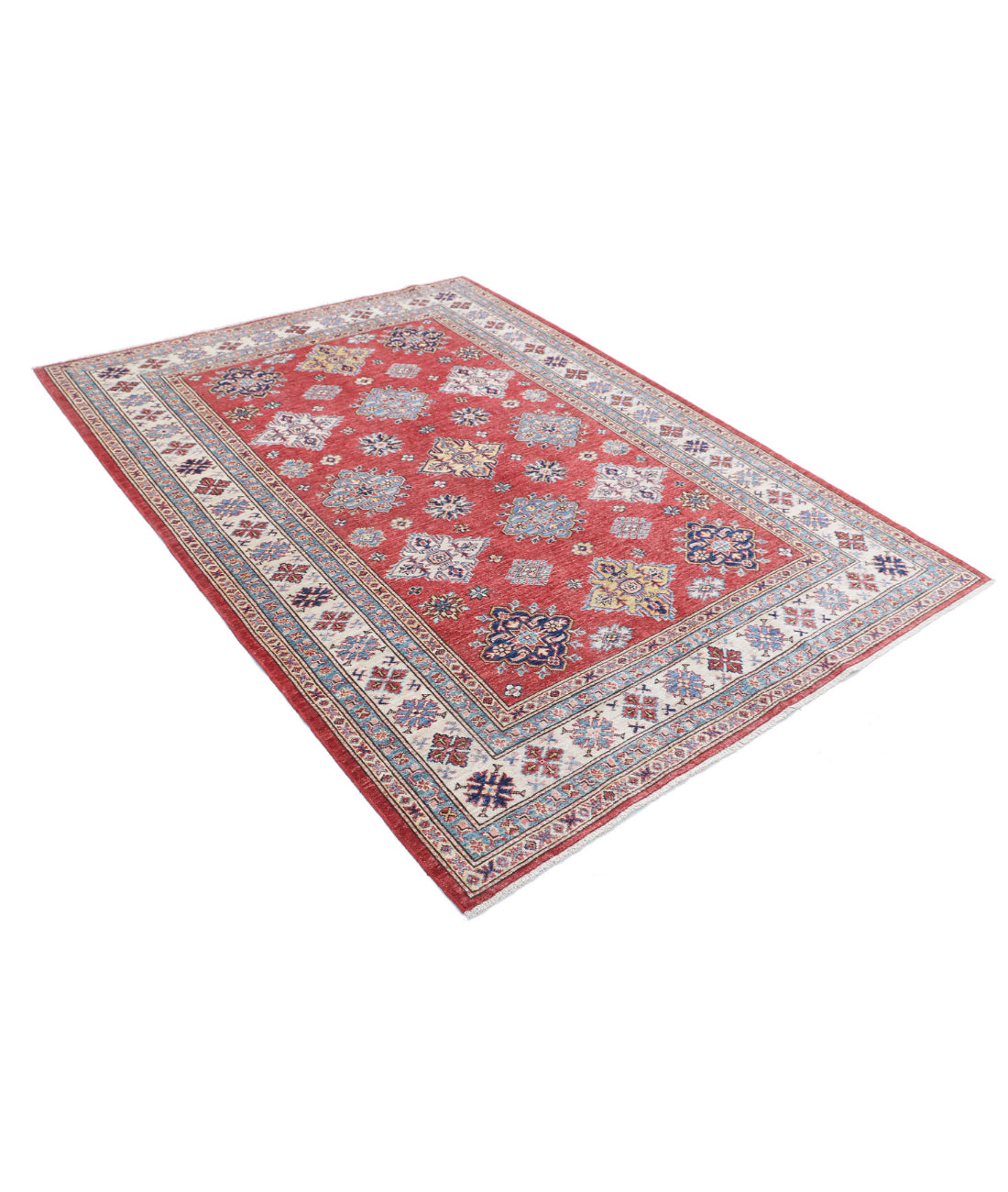 Kazak 5'7'' X 7'6'' Hand-Knotted Wool Rug 5'7'' x 7'6'' (168 X 225) / Red / Ivory