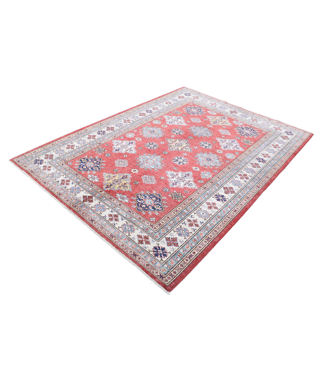 Kazak 5'7'' X 7'6'' Hand-Knotted Wool Rug 5'7'' x 7'6'' (168 X 225) / Red / Ivory