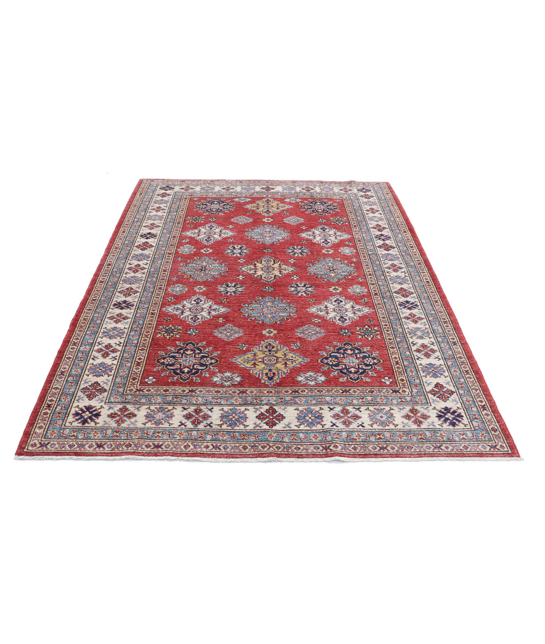 Kazak 5'7'' X 7'6'' Hand-Knotted Wool Rug 5'7'' x 7'6'' (168 X 225) / Red / Ivory