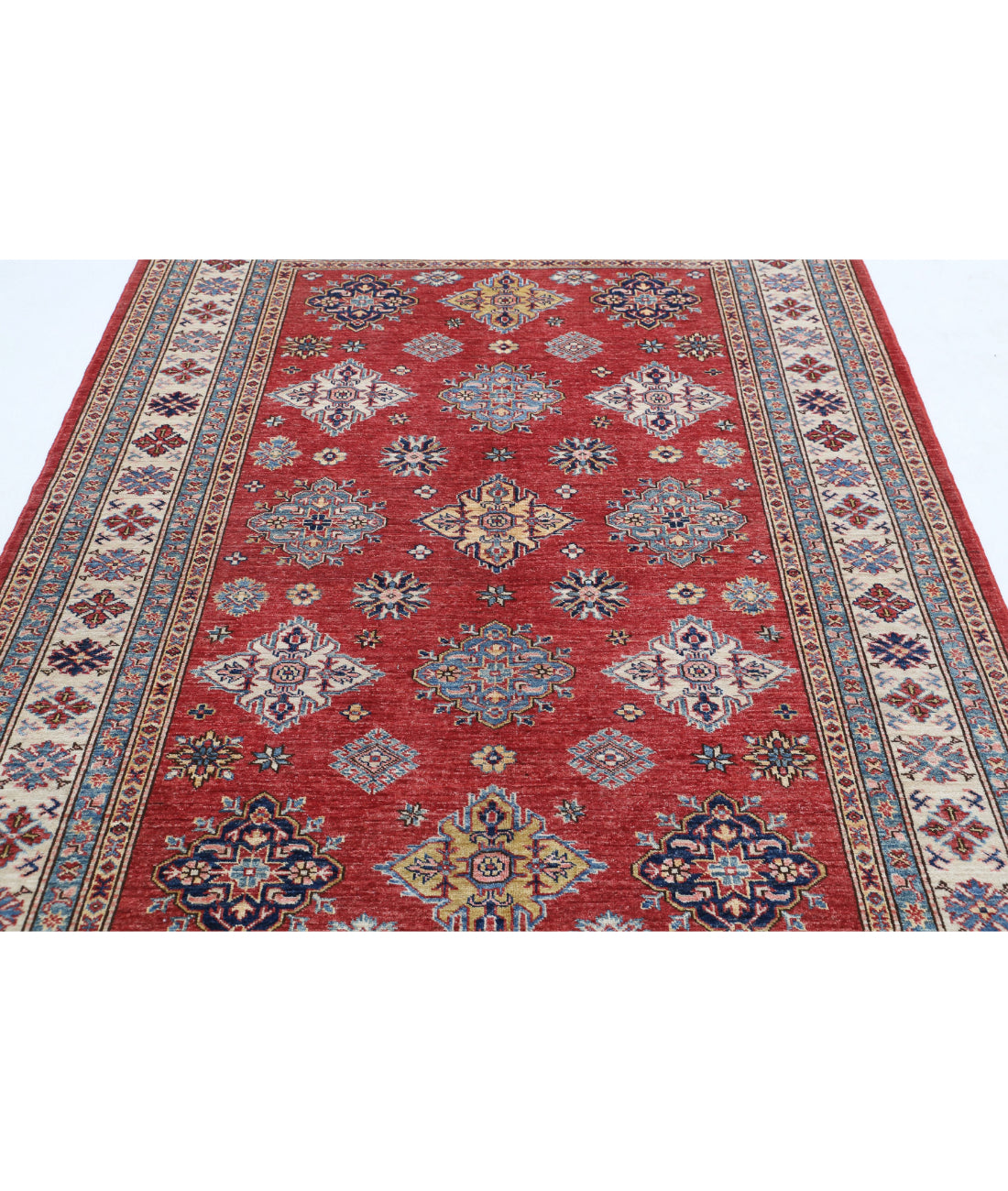 Kazak 5'7'' X 7'6'' Hand-Knotted Wool Rug 5'7'' x 7'6'' (168 X 225) / Red / Ivory