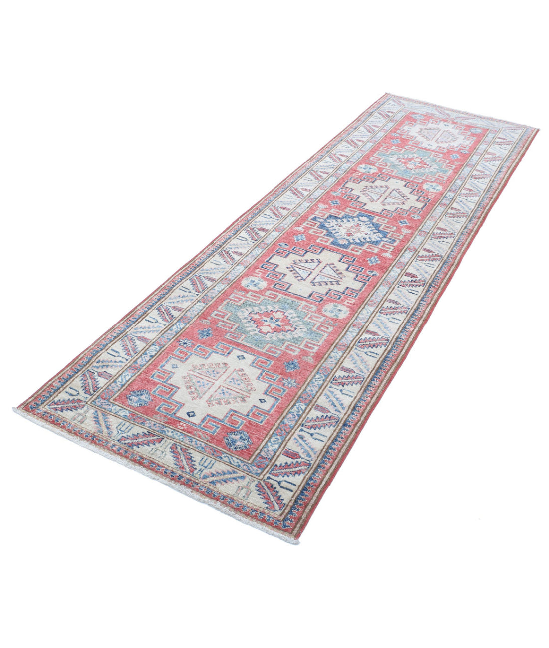 Kazak 2'7'' X 8'10'' Hand-Knotted Wool Rug 2'7'' x 8'10'' (78 X 265) / Peach / Ivory