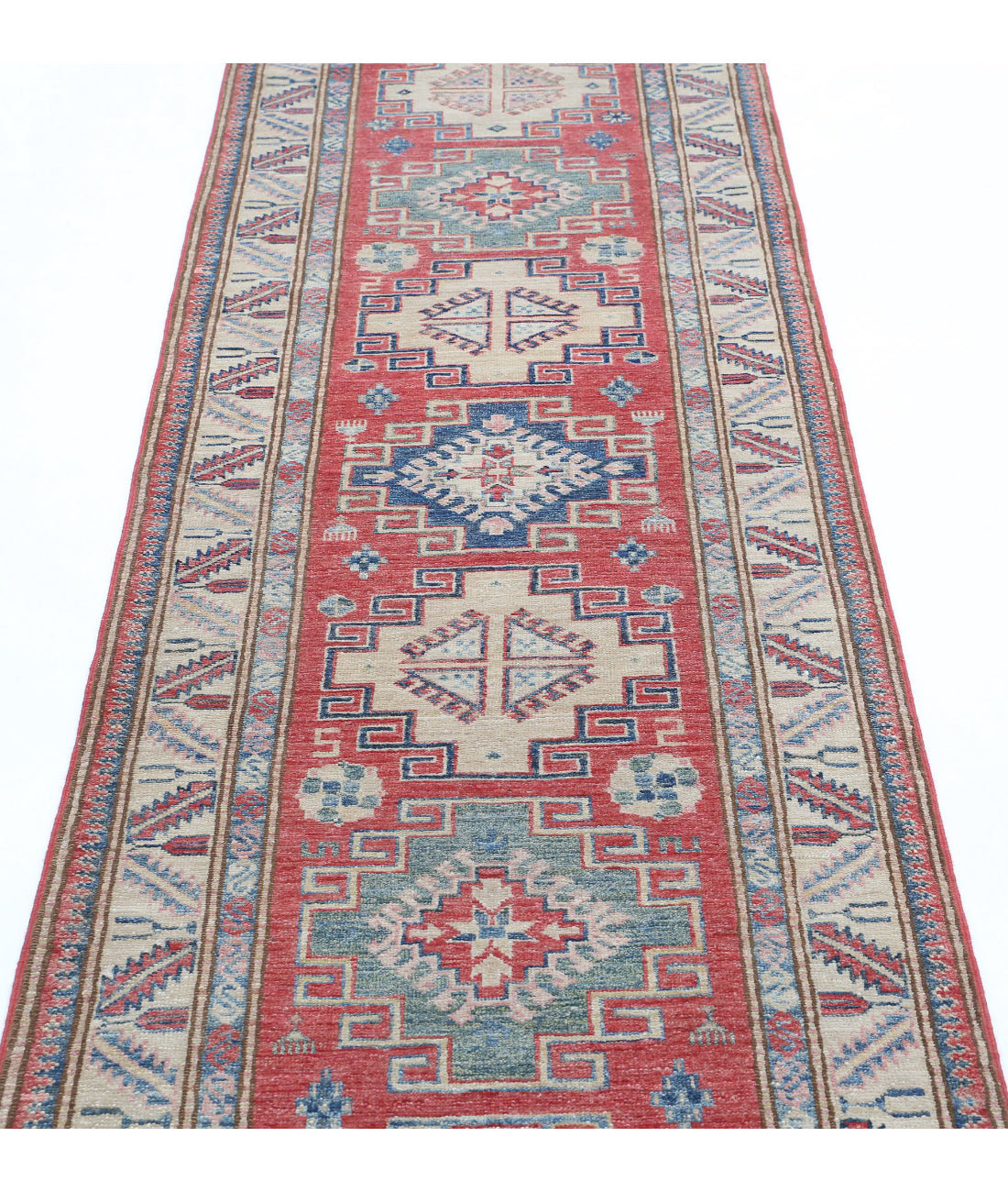 Kazak 2'7'' X 8'10'' Hand-Knotted Wool Rug 2'7'' x 8'10'' (78 X 265) / Peach / Ivory