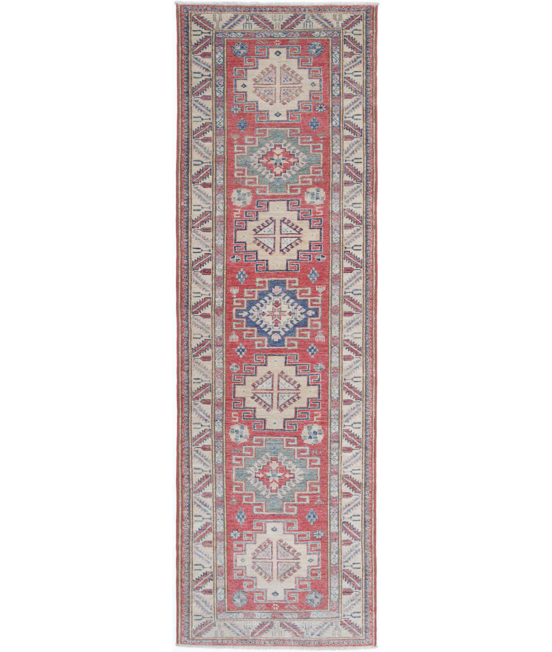 Kazak 2'7'' X 8'10'' Hand-Knotted Wool Rug 2'7'' x 8'10'' (78 X 265) / Peach / Ivory