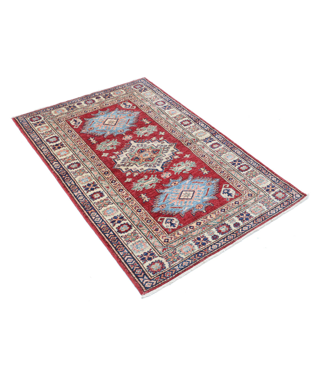 Kazak 3'2'' X 4'9'' Hand-Knotted Wool Rug 3'2'' x 4'9'' (95 X 143) / Red / Ivory