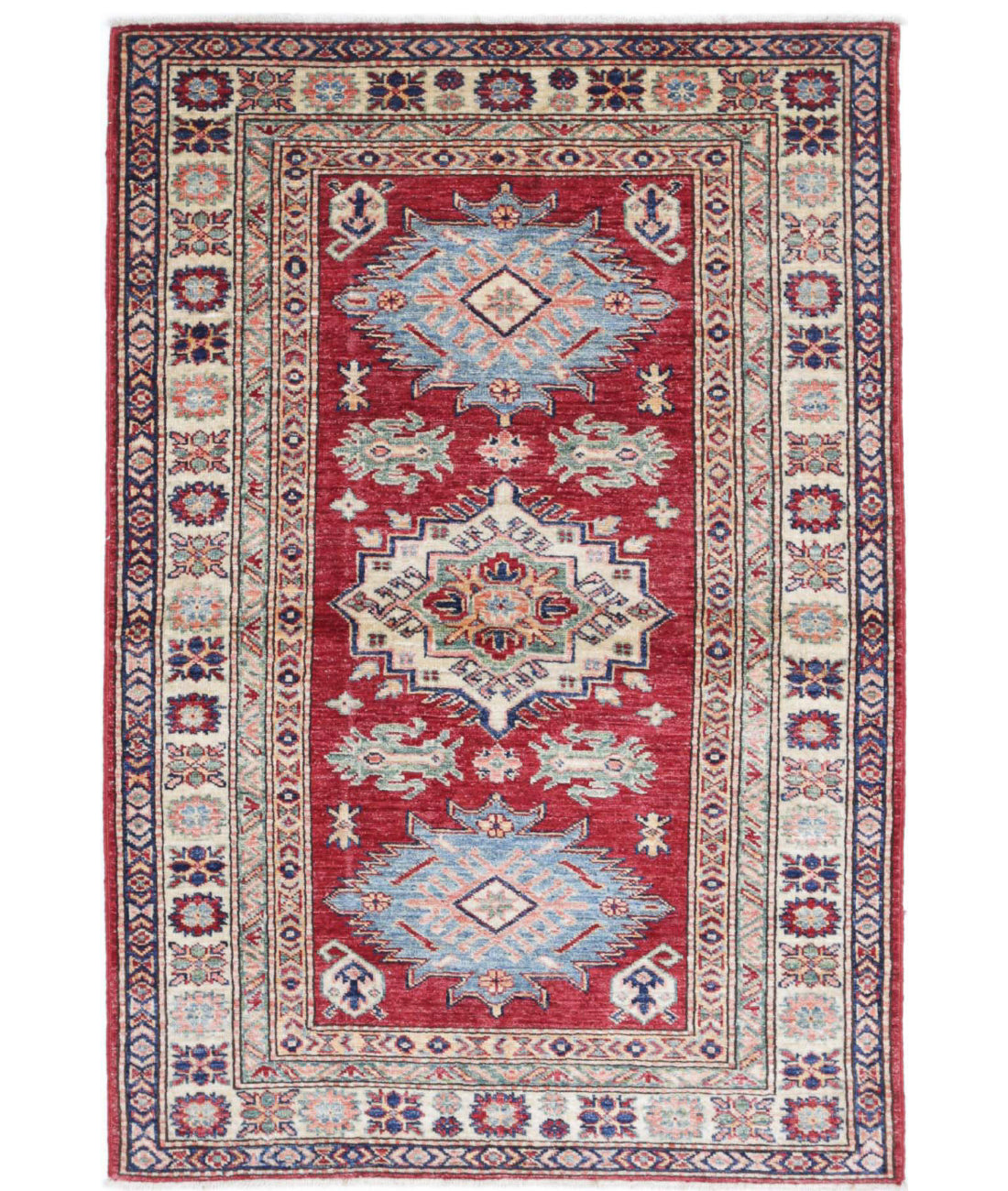 Kazak 3'2'' X 4'9'' Hand-Knotted Wool Rug 3'2'' x 4'9'' (95 X 143) / Red / Ivory