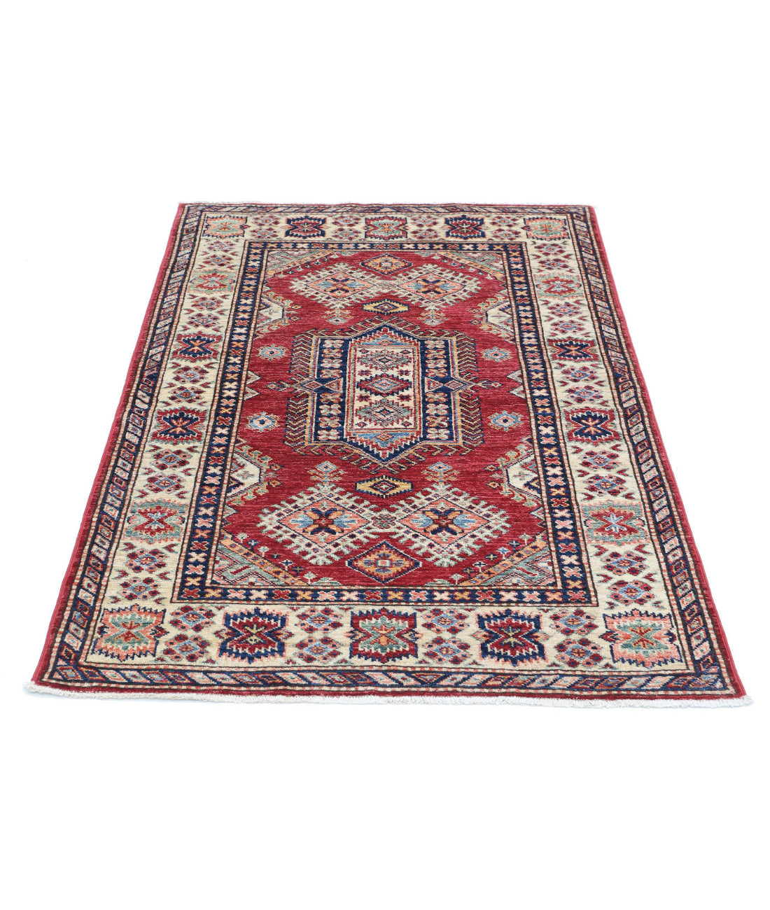 Kazak 3'5'' X 5'2'' Hand-Knotted Wool Rug 3'5'' x 5'2'' (103 X 155) / Red / Ivory