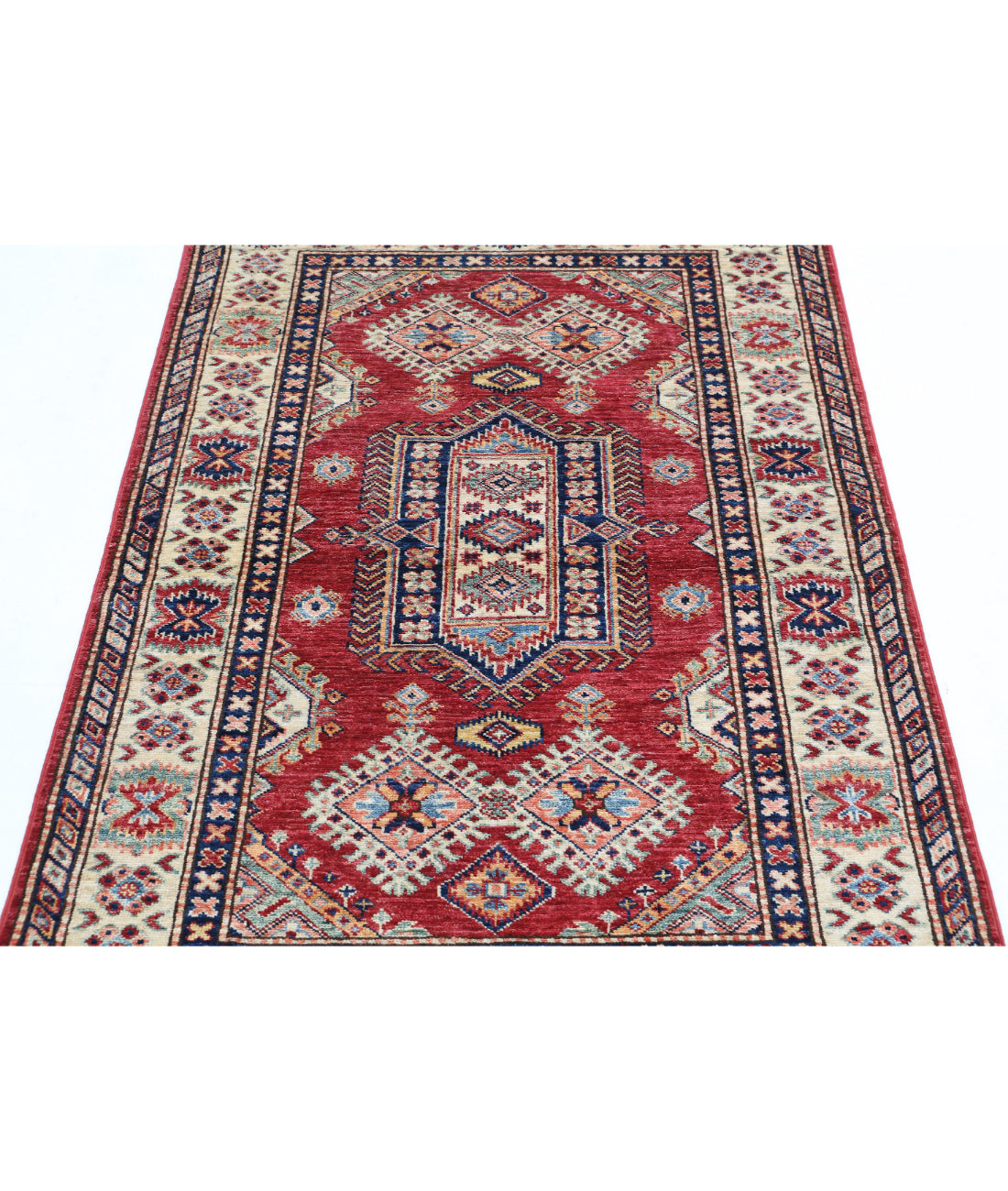 Kazak 3'5'' X 5'2'' Hand-Knotted Wool Rug 3'5'' x 5'2'' (103 X 155) / Red / Ivory