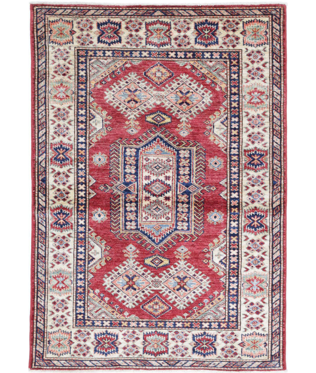 Kazak 3'5'' X 5'2'' Hand-Knotted Wool Rug 3'5'' x 5'2'' (103 X 155) / Red / Ivory