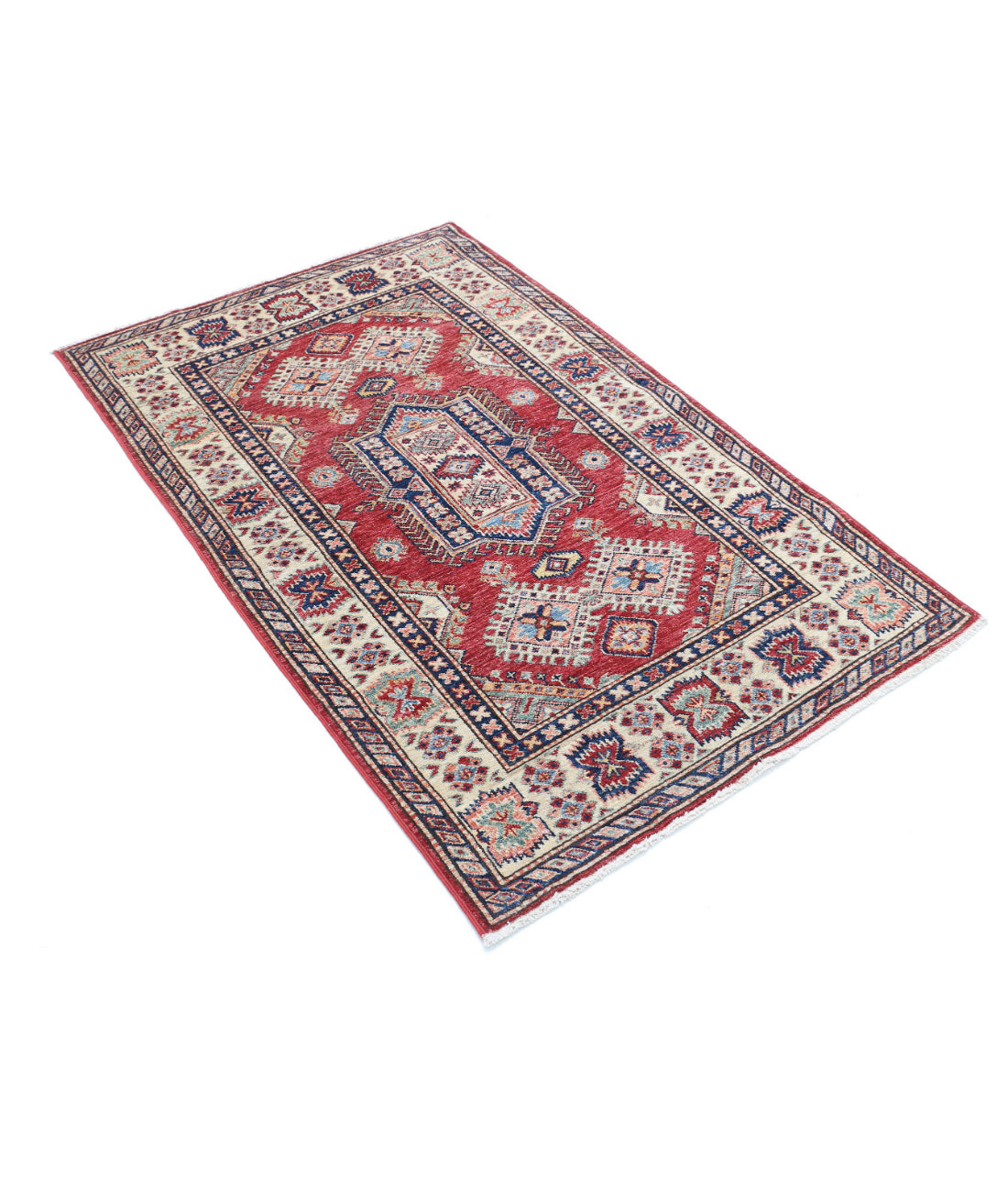 Kazak 3'4'' X 5'2'' Hand-Knotted Wool Rug 3'4'' x 5'2'' (100 X 155) / Red / Ivory