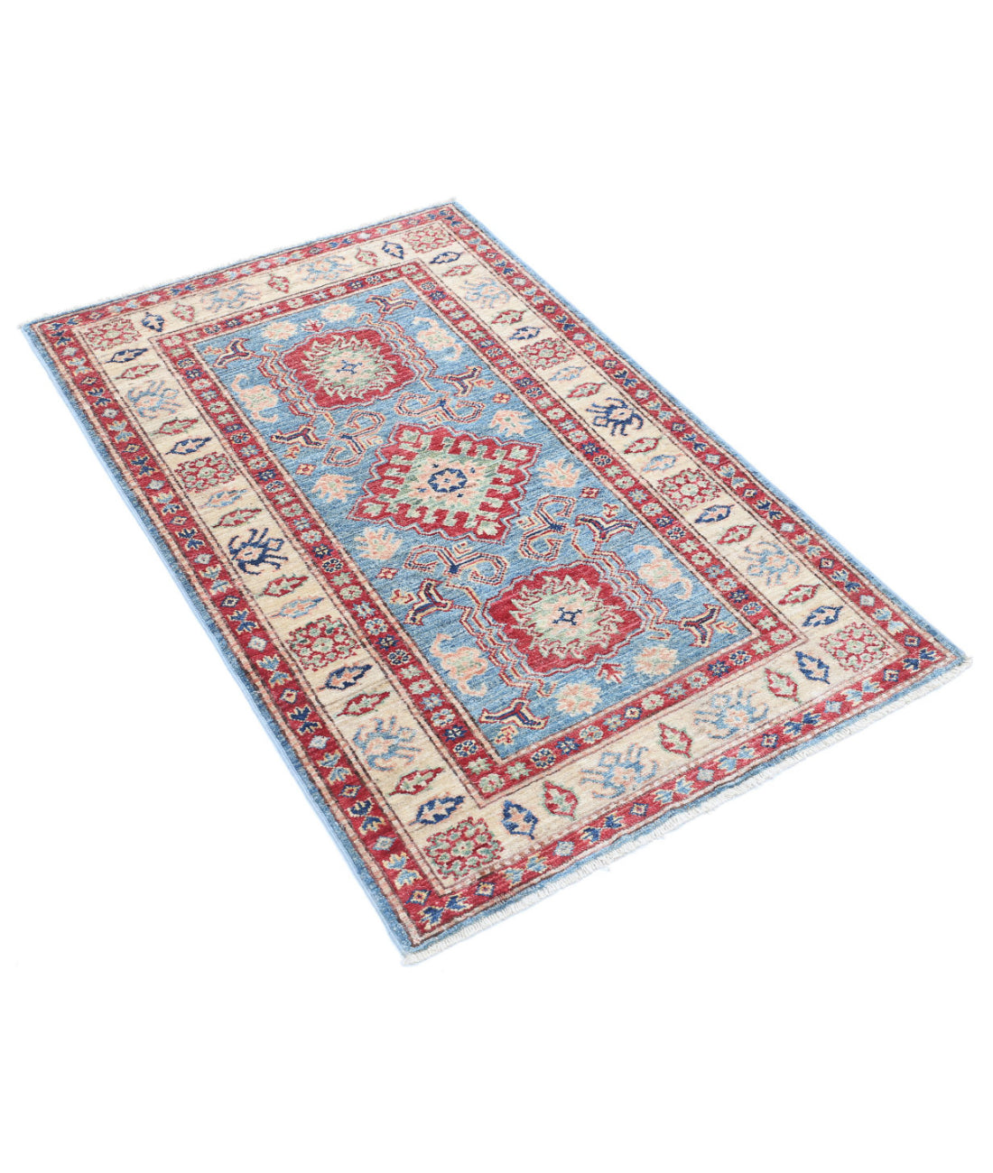 Kazak 2'9'' X 4'2'' Hand-Knotted Wool Rug 2'9'' x 4'2'' (83 X 125) / Blue / Ivory