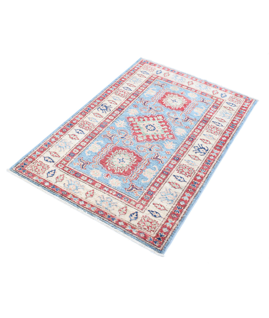 Kazak 2'9'' X 4'2'' Hand-Knotted Wool Rug 2'9'' x 4'2'' (83 X 125) / Blue / Ivory