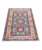 Kazak 2'9'' X 4'2'' Hand-Knotted Wool Rug 2'9'' x 4'2'' (83 X 125) / Blue / Ivory