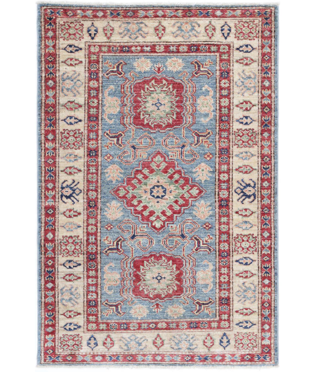 Kazak 2'9'' X 4'2'' Hand-Knotted Wool Rug 2'9'' x 4'2'' (83 X 125) / Blue / Ivory