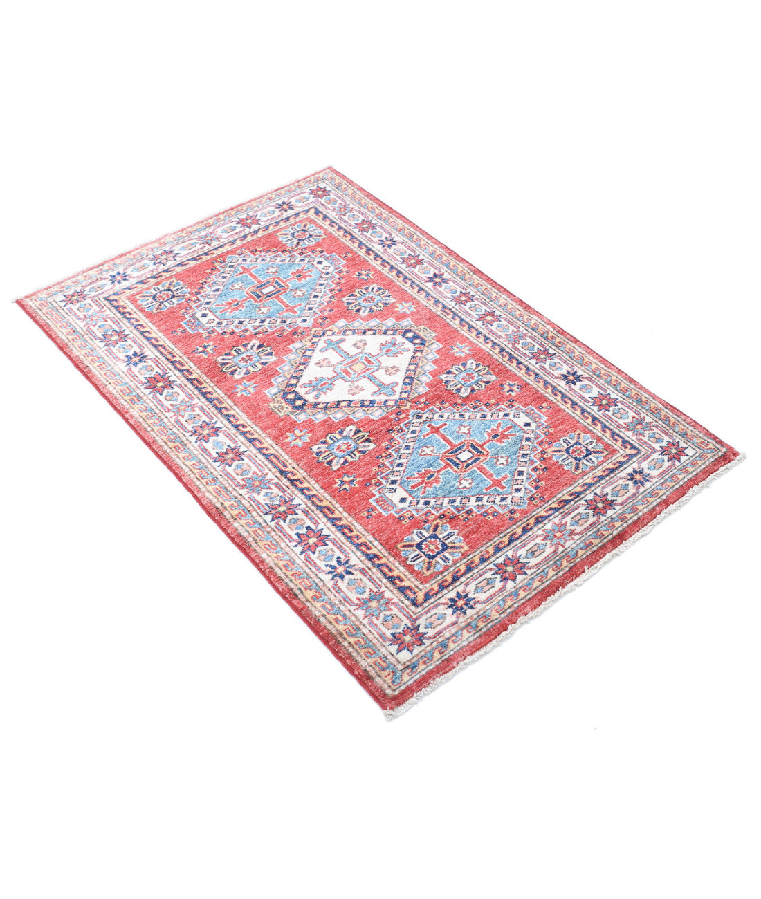 Kazak 2'9'' X 4'1'' Hand-Knotted Wool Rug 2'9'' x 4'1'' (83 X 123) / Red / Ivory