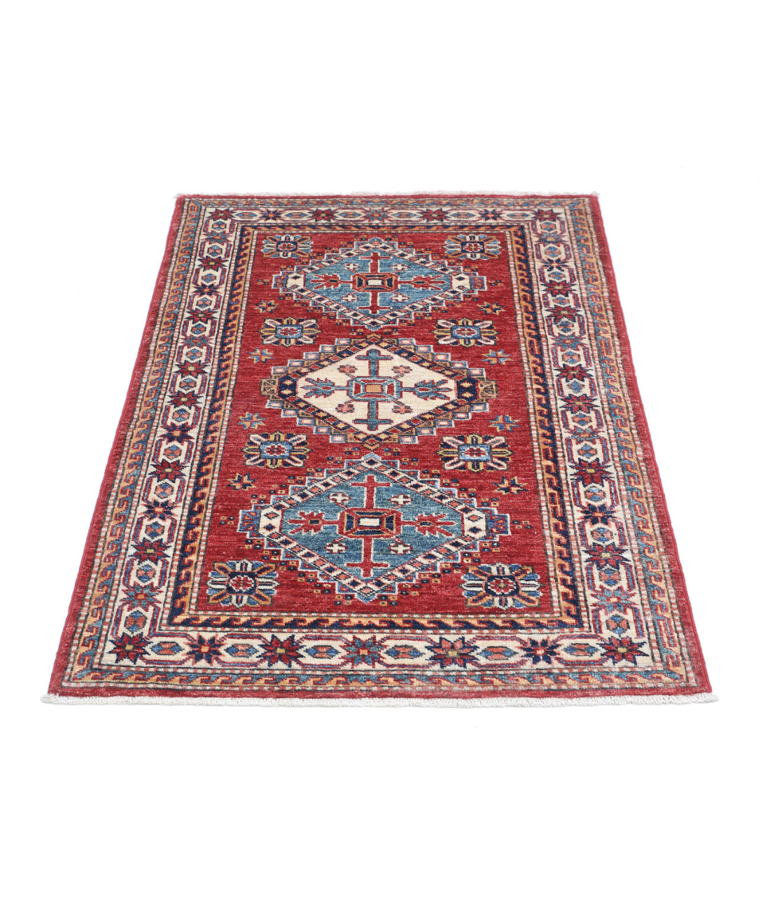 Kazak 2'9'' X 4'1'' Hand-Knotted Wool Rug 2'9'' x 4'1'' (83 X 123) / Red / Ivory