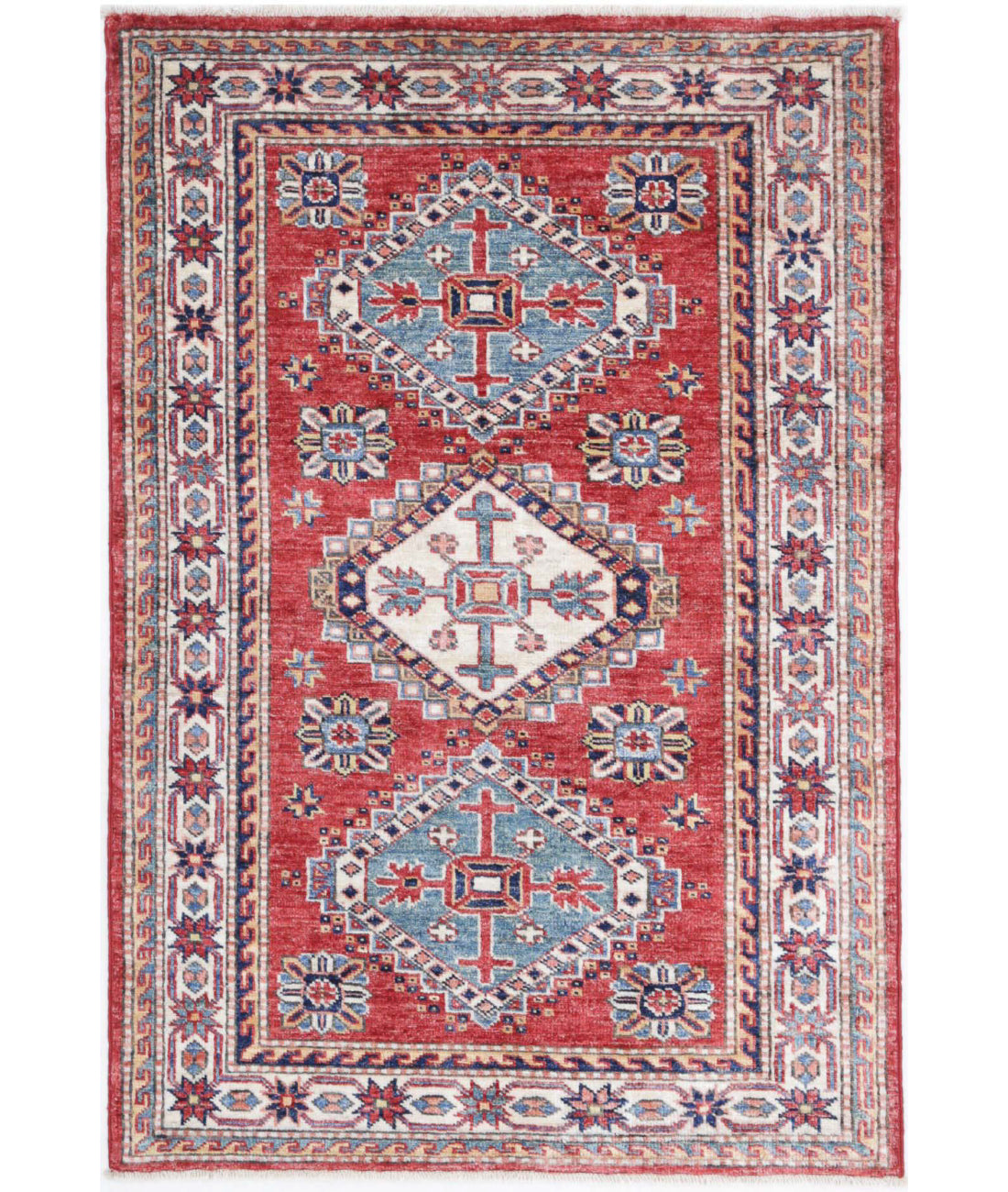 Kazak 2'9'' X 4'1'' Hand-Knotted Wool Rug 2'9'' x 4'1'' (83 X 123) / Red / Ivory