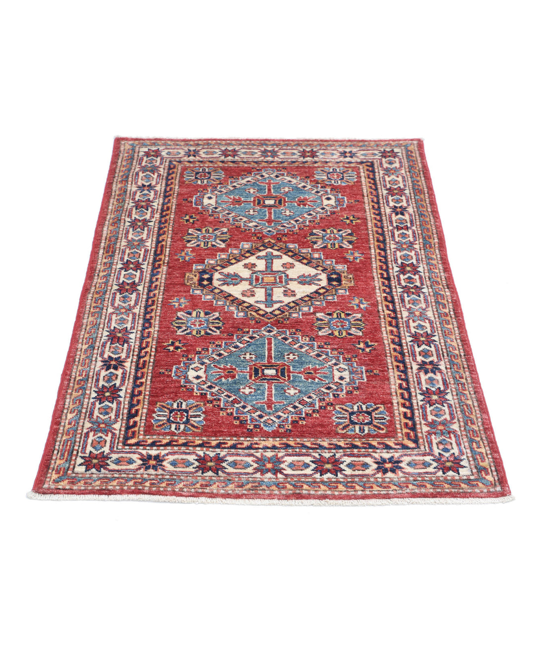 Kazak 2'9'' X 4'2'' Hand-Knotted Wool Rug 2'9'' x 4'2'' (83 X 125) / Red / Ivory