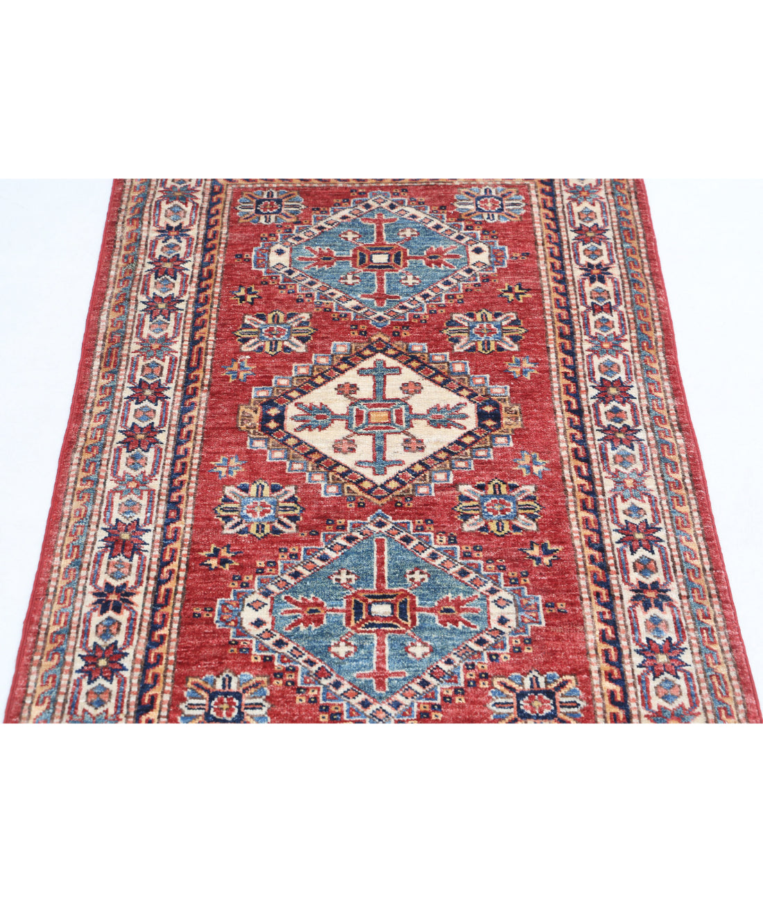 Kazak 2'9'' X 4'2'' Hand-Knotted Wool Rug 2'9'' x 4'2'' (83 X 125) / Red / Ivory