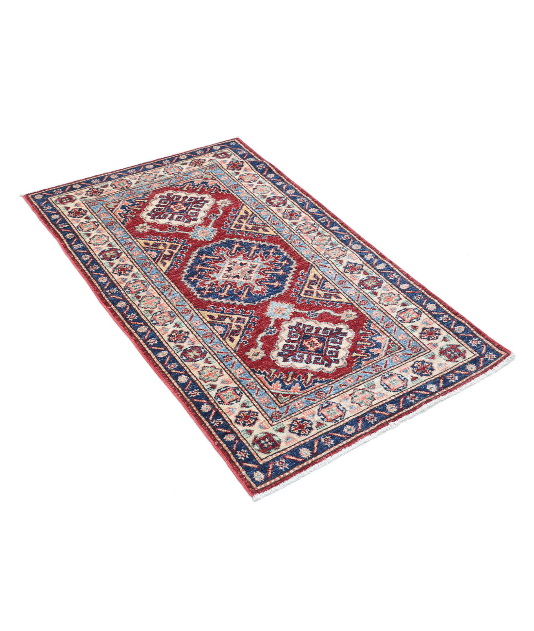 Kazak 2'7'' X 4'2'' Hand-Knotted Wool Rug 2'7'' x 4'2'' (78 X 125) / Red / Ivory