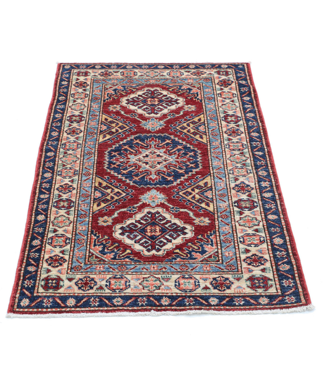 Kazak 2'7'' X 4'2'' Hand-Knotted Wool Rug 2'7'' x 4'2'' (78 X 125) / Red / Ivory