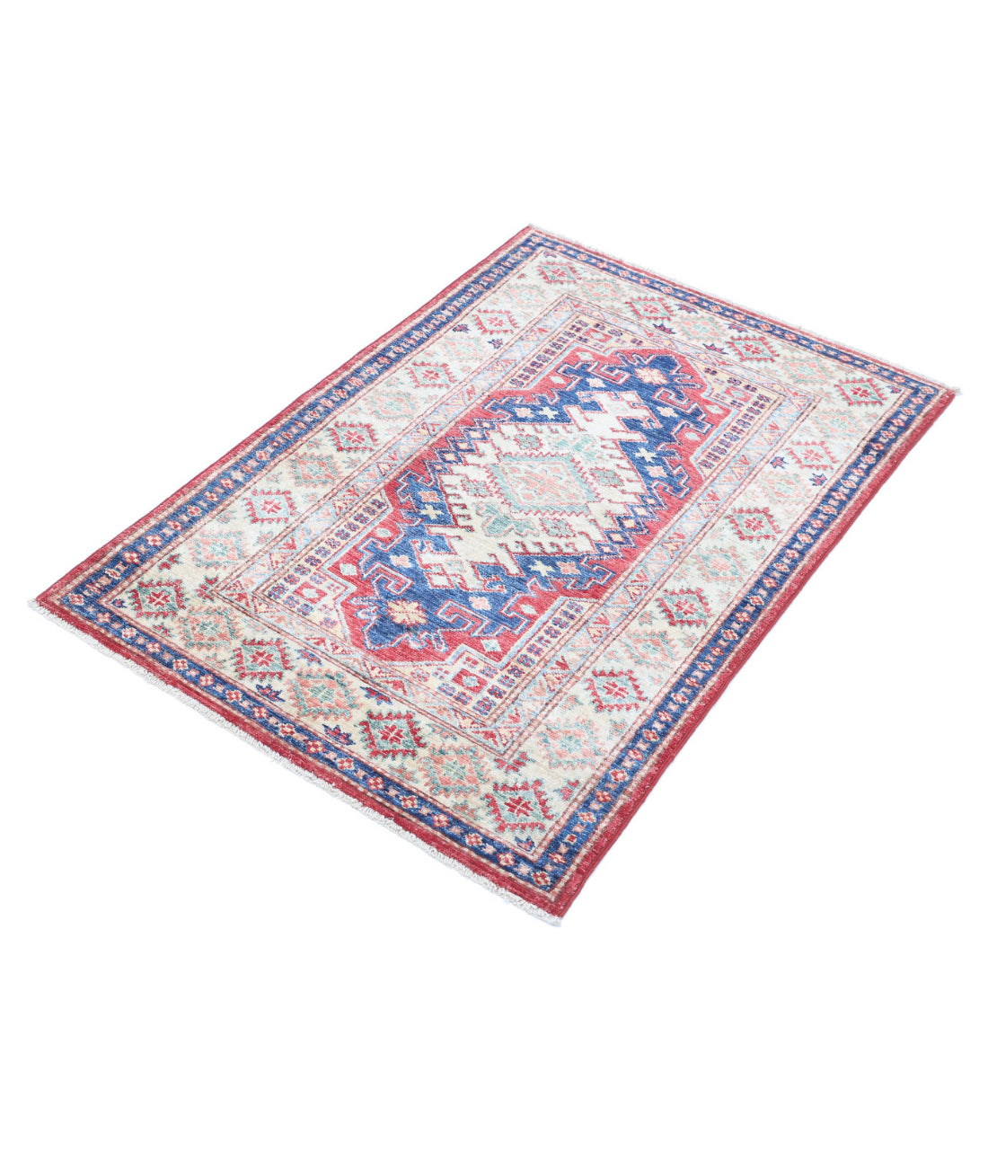 Kazak 2'8'' X 4'0'' Hand-Knotted Wool Rug 2'8'' x 4'0'' (80 X 120) / Red / Ivory