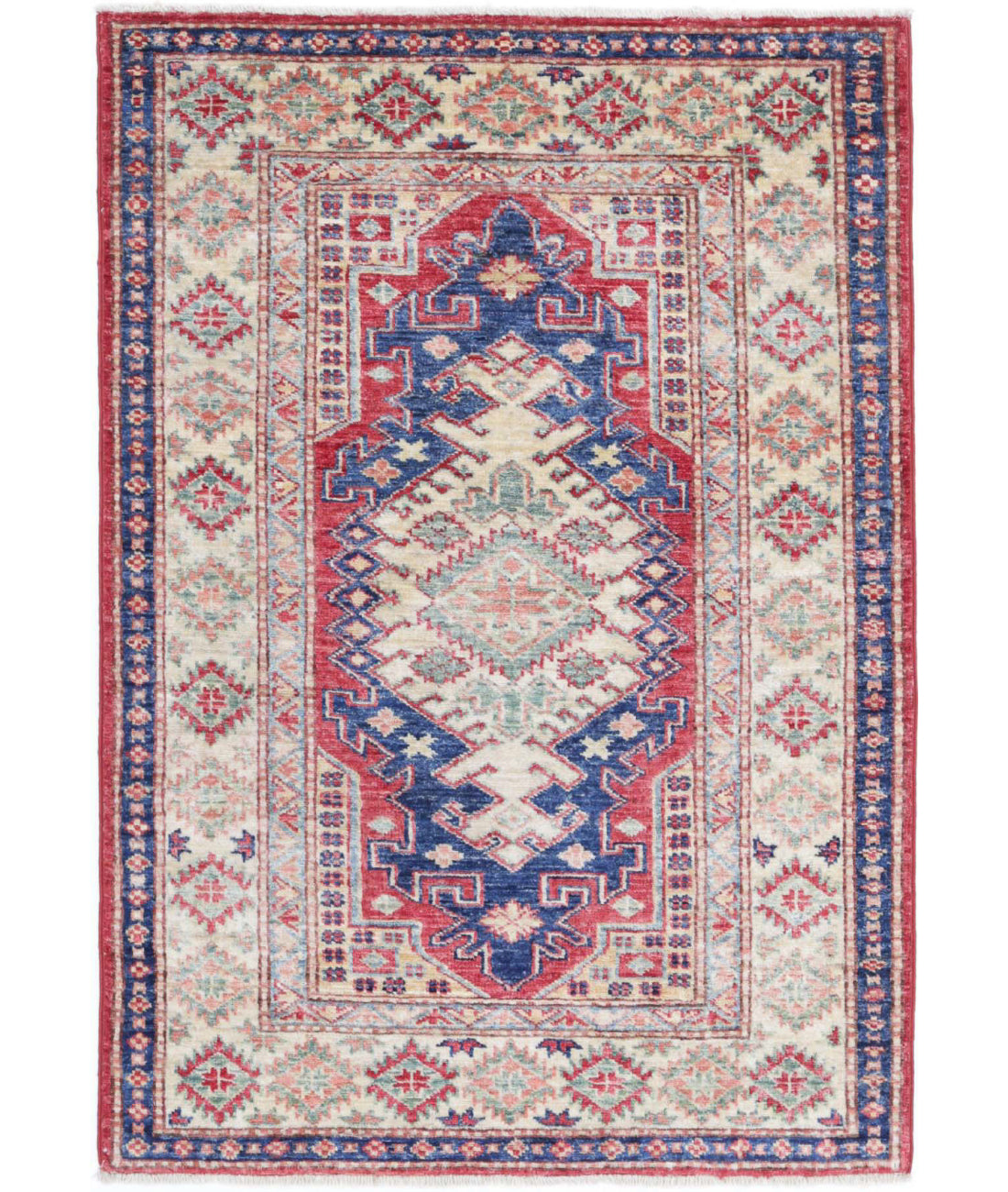 Kazak 2'8'' X 4'0'' Hand-Knotted Wool Rug 2'8'' x 4'0'' (80 X 120) / Red / Ivory