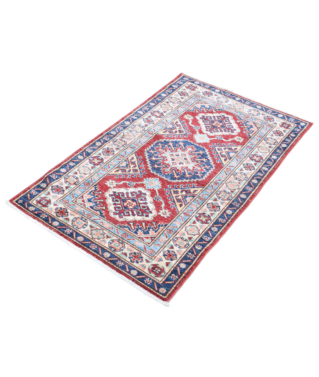 Kazak 2'8'' X 4'2'' Hand-Knotted Wool Rug 2'8'' x 4'2'' (80 X 125) / Red / Ivory