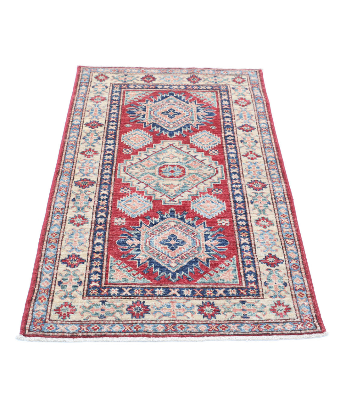 Kazak 2'8'' X 4'4'' Hand-Knotted Wool Rug 2'8'' x 4'4'' (80 X 130) / Red / Ivory