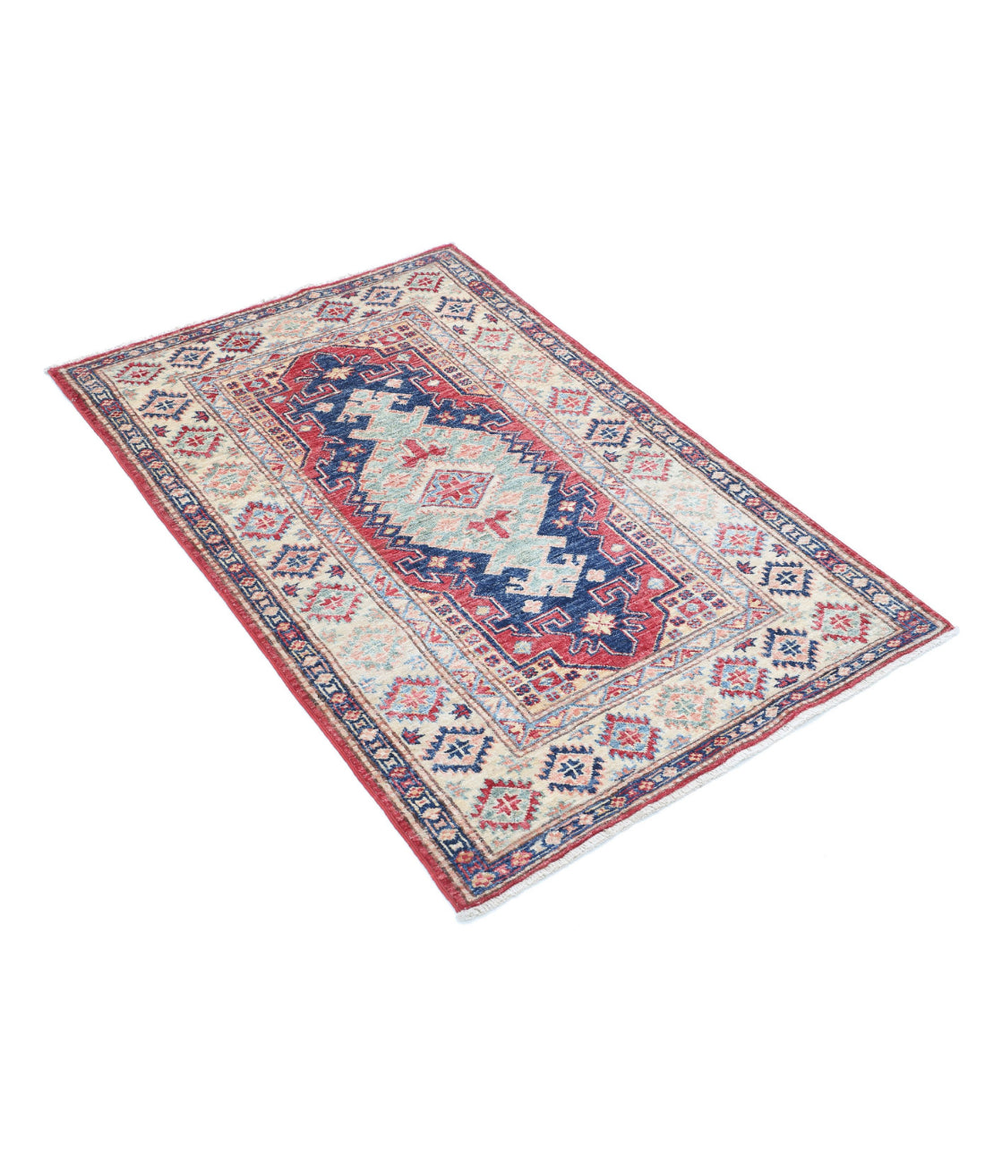 Kazak 2'9'' X 4'1'' Hand-Knotted Wool Rug 2'9'' x 4'1'' (83 X 123) / Red / Ivory