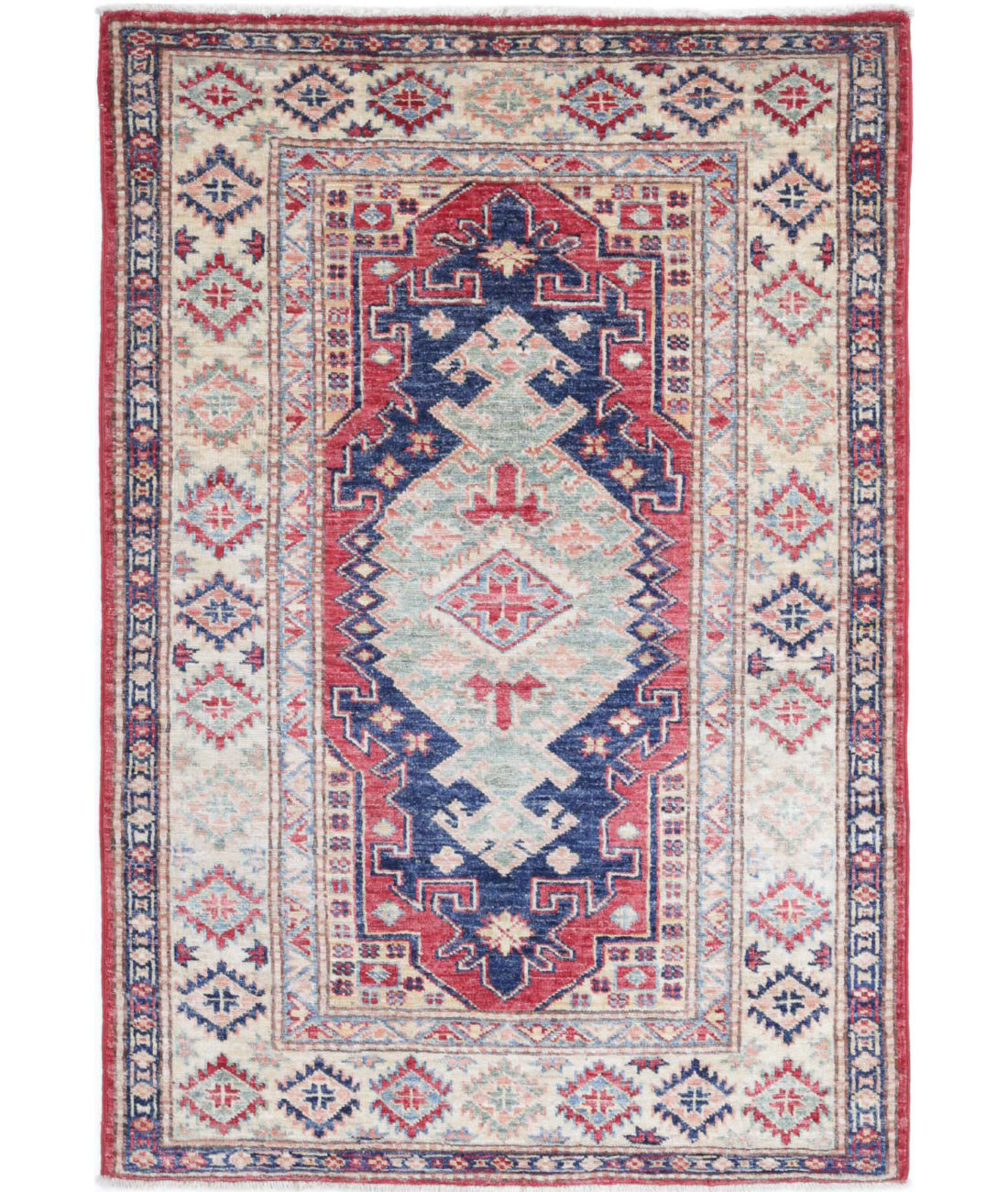 Kazak 2'9'' X 4'1'' Hand-Knotted Wool Rug 2'9'' x 4'1'' (83 X 123) / Red / Ivory