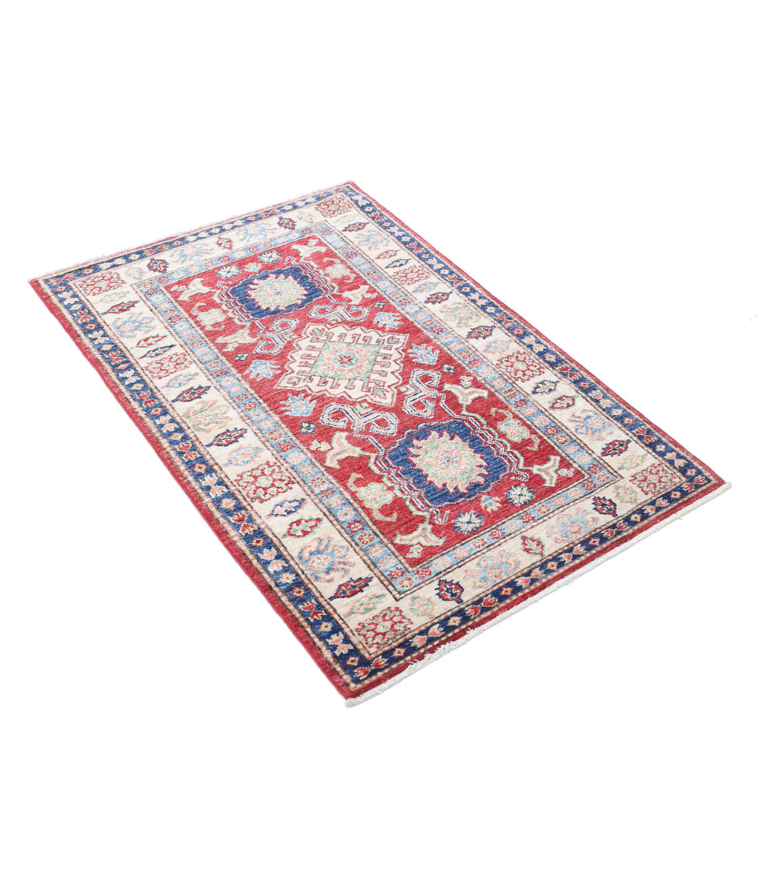 Kazak 2'9'' X 4'2'' Hand-Knotted Wool Rug 2'9'' x 4'2'' (83 X 125) / Red / Ivory