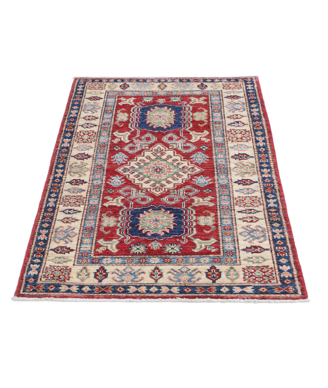 Kazak 2'9'' X 4'2'' Hand-Knotted Wool Rug 2'9'' x 4'2'' (83 X 125) / Red / Ivory