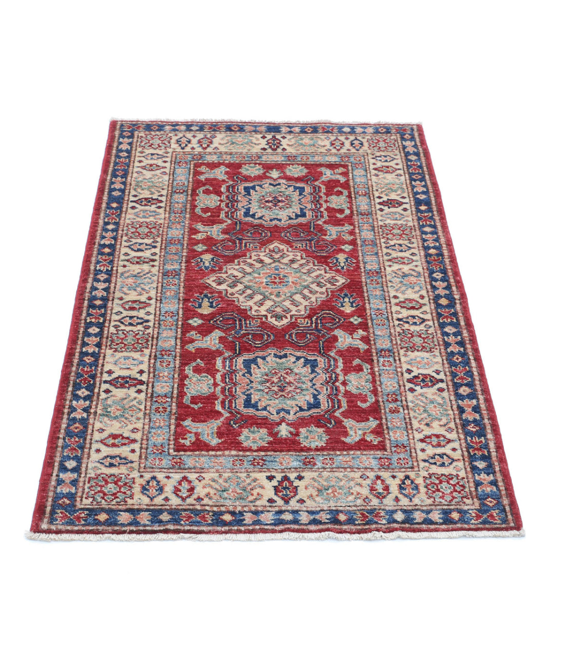 Kazak 2'7'' X 4'0'' Hand-Knotted Wool Rug 2'7'' x 4'0'' (78 X 120) / Red / Ivory