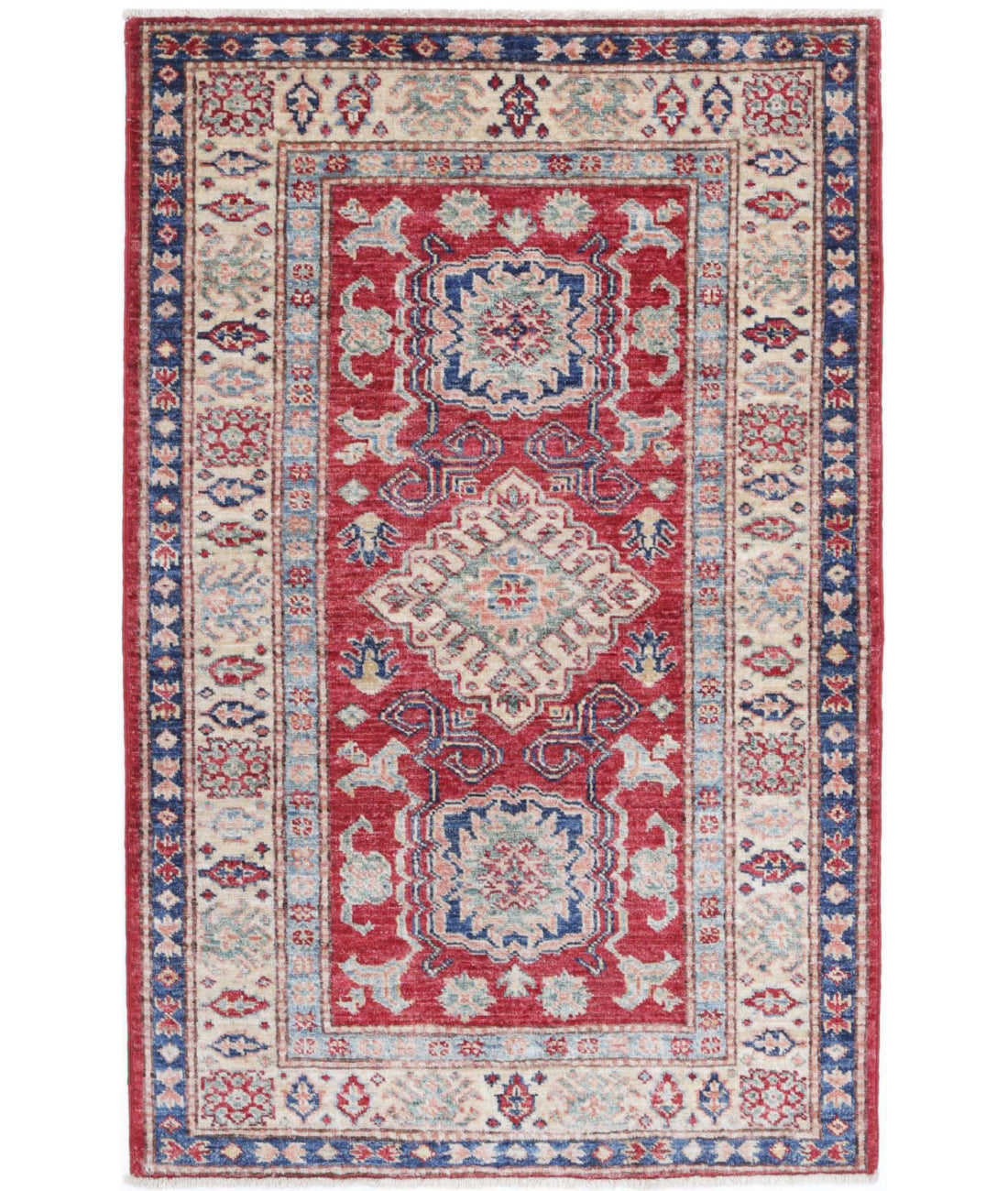 Kazak 2'7'' X 4'0'' Hand-Knotted Wool Rug 2'7'' x 4'0'' (78 X 120) / Red / Ivory