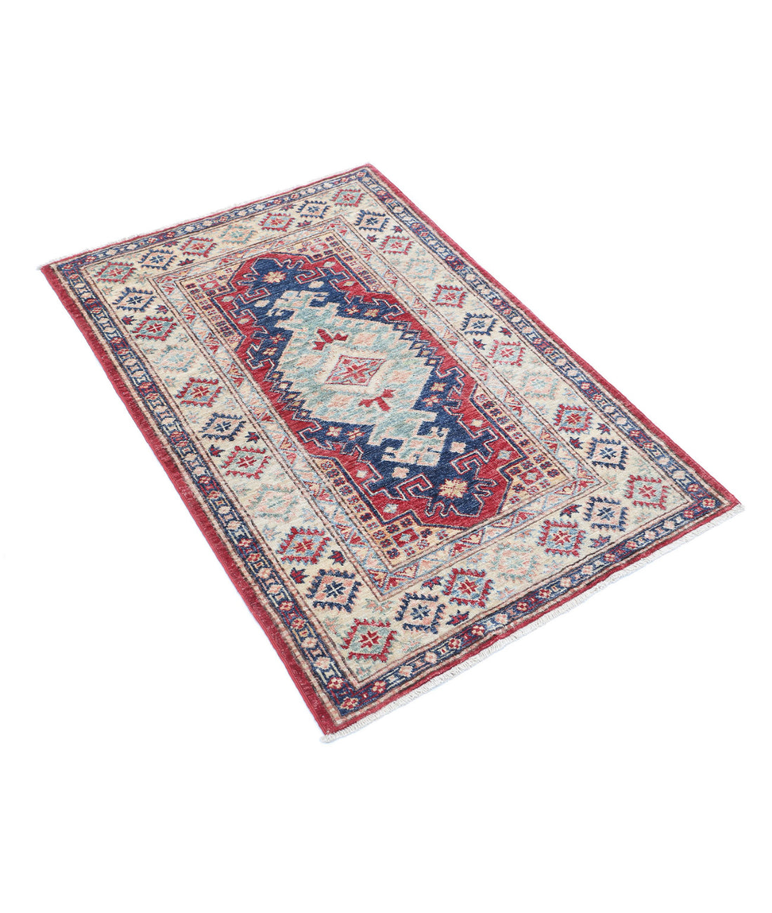 Kazak 2'9'' X 4'1'' Hand-Knotted Wool Rug 2'9'' x 4'1'' (83 X 123) / Red / Ivory