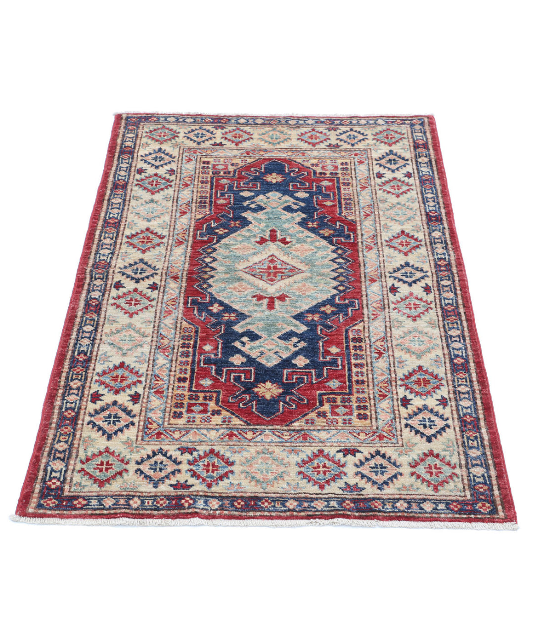 Kazak 2'9'' X 4'1'' Hand-Knotted Wool Rug 2'9'' x 4'1'' (83 X 123) / Red / Ivory