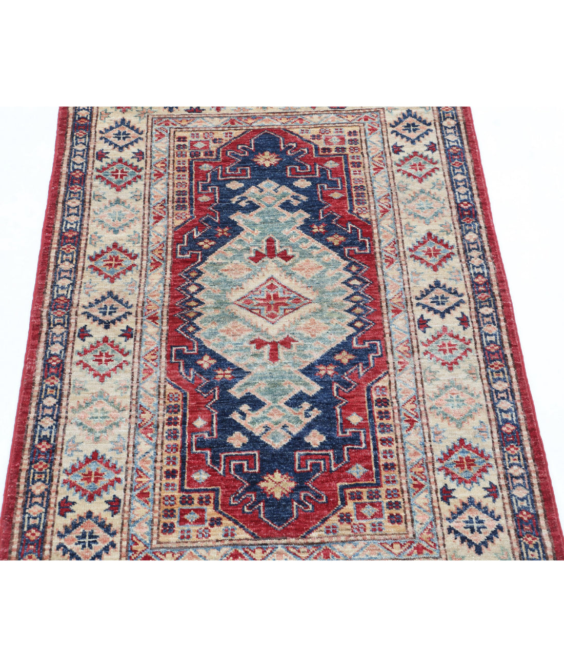 Kazak 2'9'' X 4'1'' Hand-Knotted Wool Rug 2'9'' x 4'1'' (83 X 123) / Red / Ivory