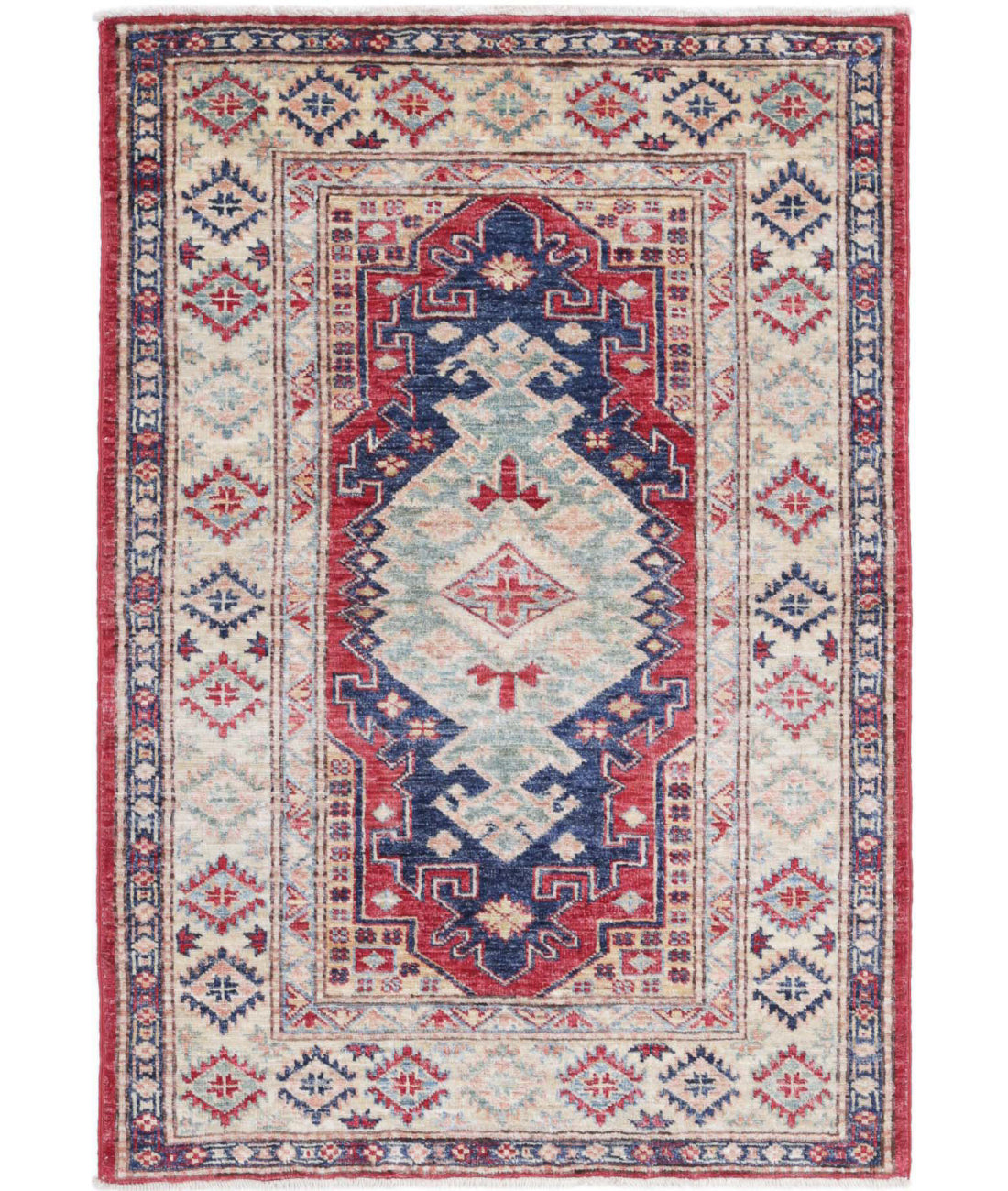 Kazak 2'9'' X 4'1'' Hand-Knotted Wool Rug 2'9'' x 4'1'' (83 X 123) / Red / Ivory