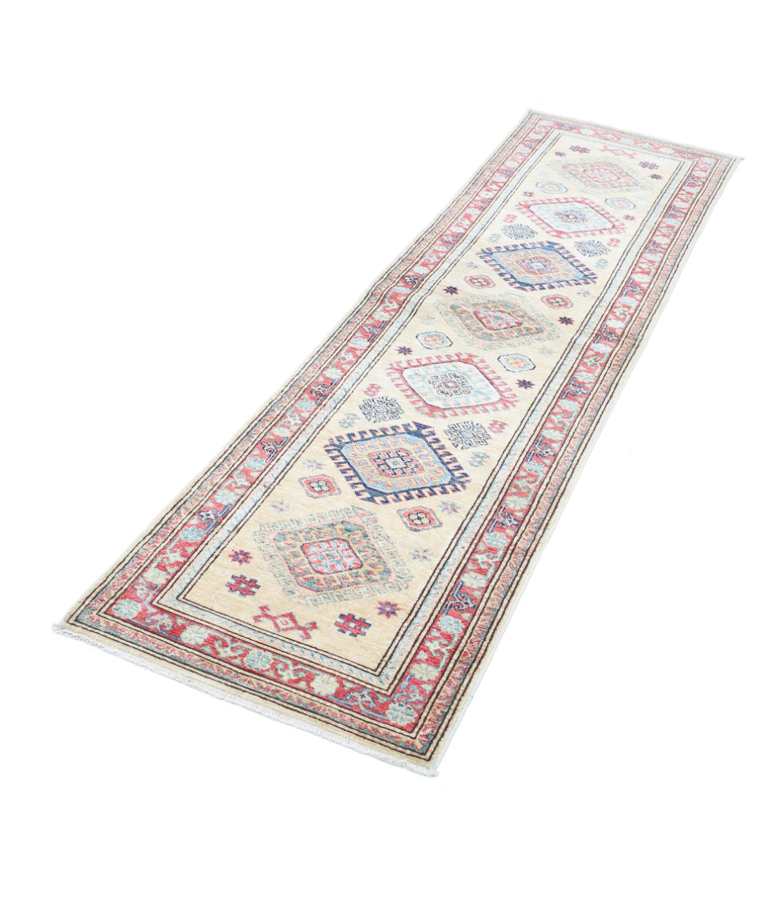 Kazak 2'2'' X 7'10'' Hand-Knotted Wool Rug 2'2'' x 7'10'' (65 X 235) / Gold / Red